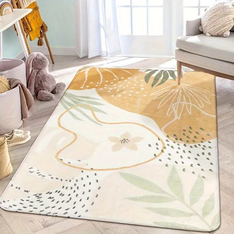 1pc-180x120 Cm/70.86×47.24" Floor Mat, RV Camping Rug, RV Interior Rug, Home Cute Soft Rug, Taupe Plant Print Interior Rug