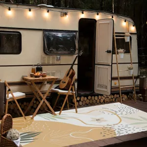1pc-180x120 Cm/70.86×47.24" Floor Mat, RV Camping Rug, RV Interior Rug, Home Cute Soft Rug, Taupe Plant Print Interior Rug