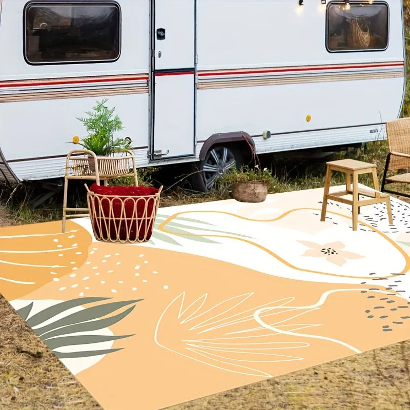1pc-180x120 Cm/70.86×47.24" Floor Mat, RV Camping Rug, RV Interior Rug, Home Cute Soft Rug, Taupe Plant Print Interior Rug