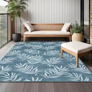 1PC Outdoor Indoor Rug Modern Leaves Pattern Printed Outdoor Patio Rug Low Pile Non Slip Non-Shedding Highly Durable Rug Easy Care Floor Carpet For Bedroom Living Room Fade Resistant Large Rugs Garden Porch Backyard Decor Blue
