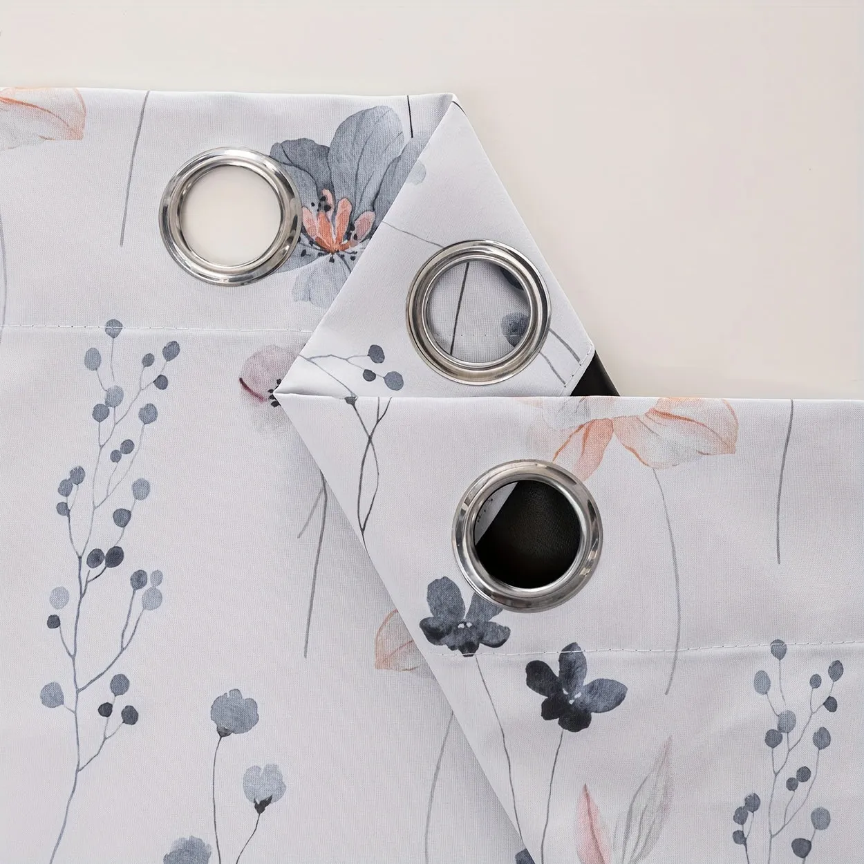 2Panels Flowers 100% Blackout Curtains, Chic Blue Flower Curtains, Top Ring Hanging, Sunscreen Insulation Shading Thick Noise Reduction Film Coated Shading Curtains, Deep Sleep Curtains, For The Bedroom Living Room Balcony Home Decoration