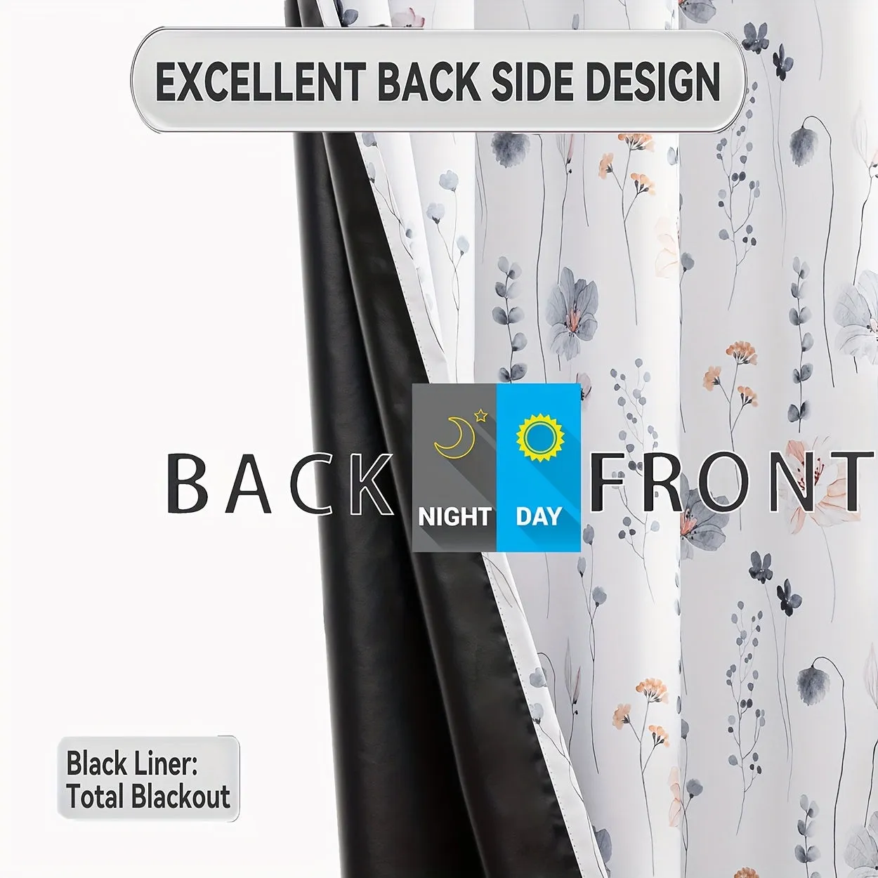 2Panels Flowers 100% Blackout Curtains, Chic Blue Flower Curtains, Top Ring Hanging, Sunscreen Insulation Shading Thick Noise Reduction Film Coated Shading Curtains, Deep Sleep Curtains, For The Bedroom Living Room Balcony Home Decoration