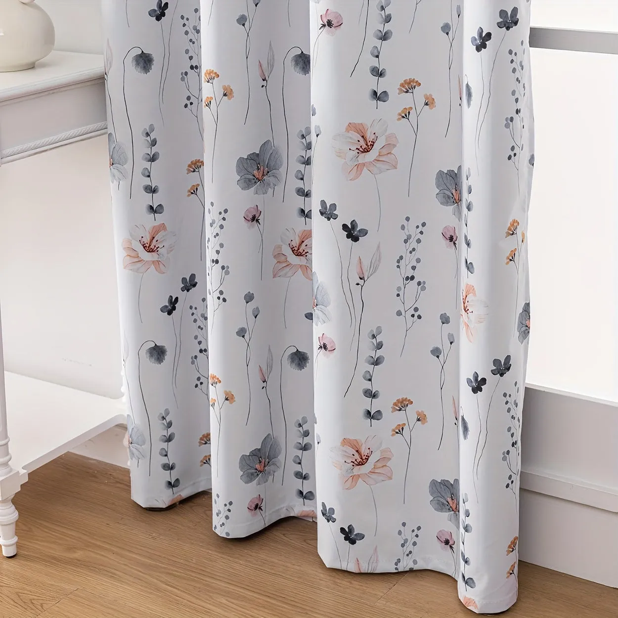 2Panels Flowers 100% Blackout Curtains, Chic Blue Flower Curtains, Top Ring Hanging, Sunscreen Insulation Shading Thick Noise Reduction Film Coated Shading Curtains, Deep Sleep Curtains, For The Bedroom Living Room Balcony Home Decoration