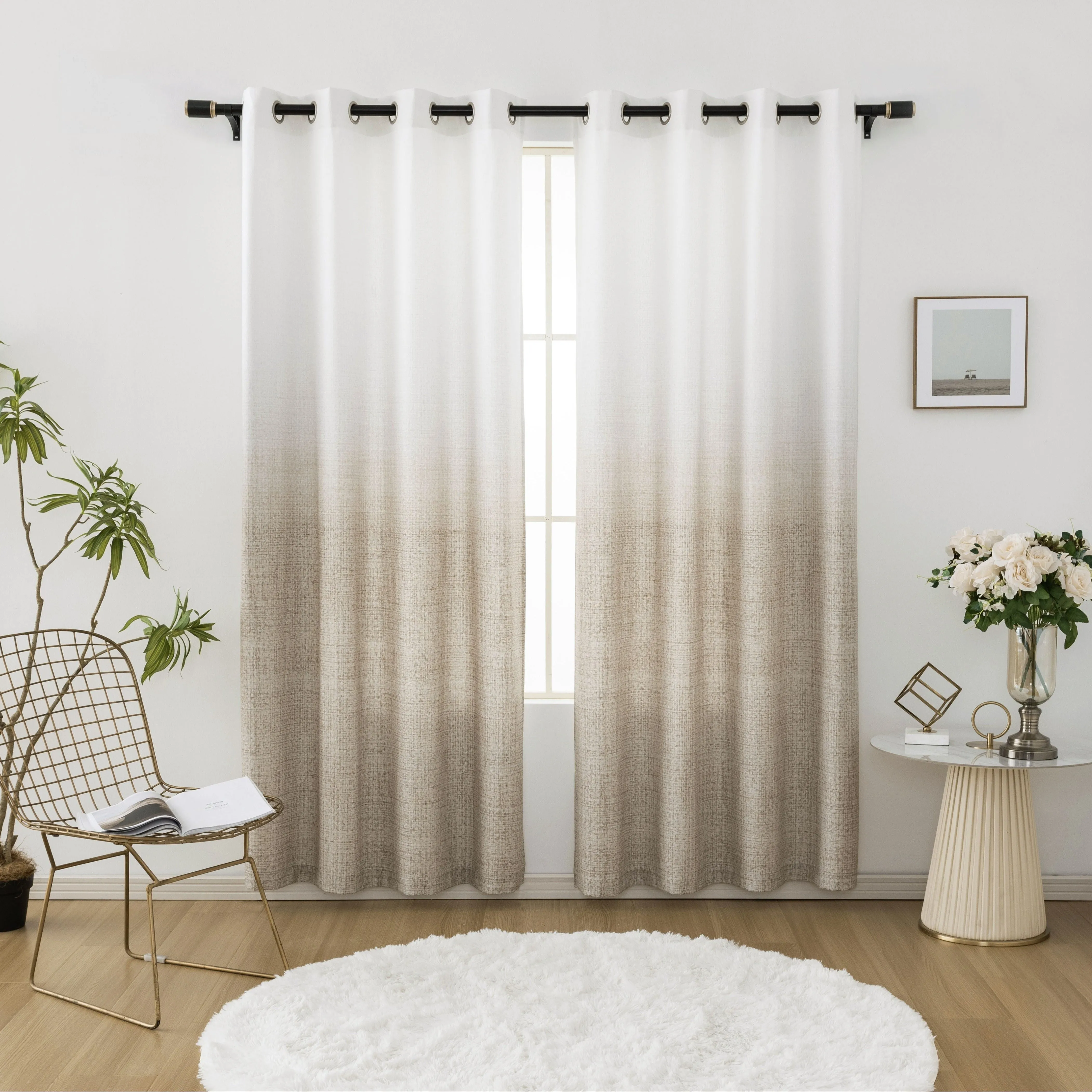 2PCS Tie Dye Gradient Blackout Curtains with Grommets, UV-Resistant, Machine Washable, Garden Style High Precision Fabric, Pastoral Theme Room Darkening Panels for Living Room and Bedroom Decoration - 300-350gsm Polyester