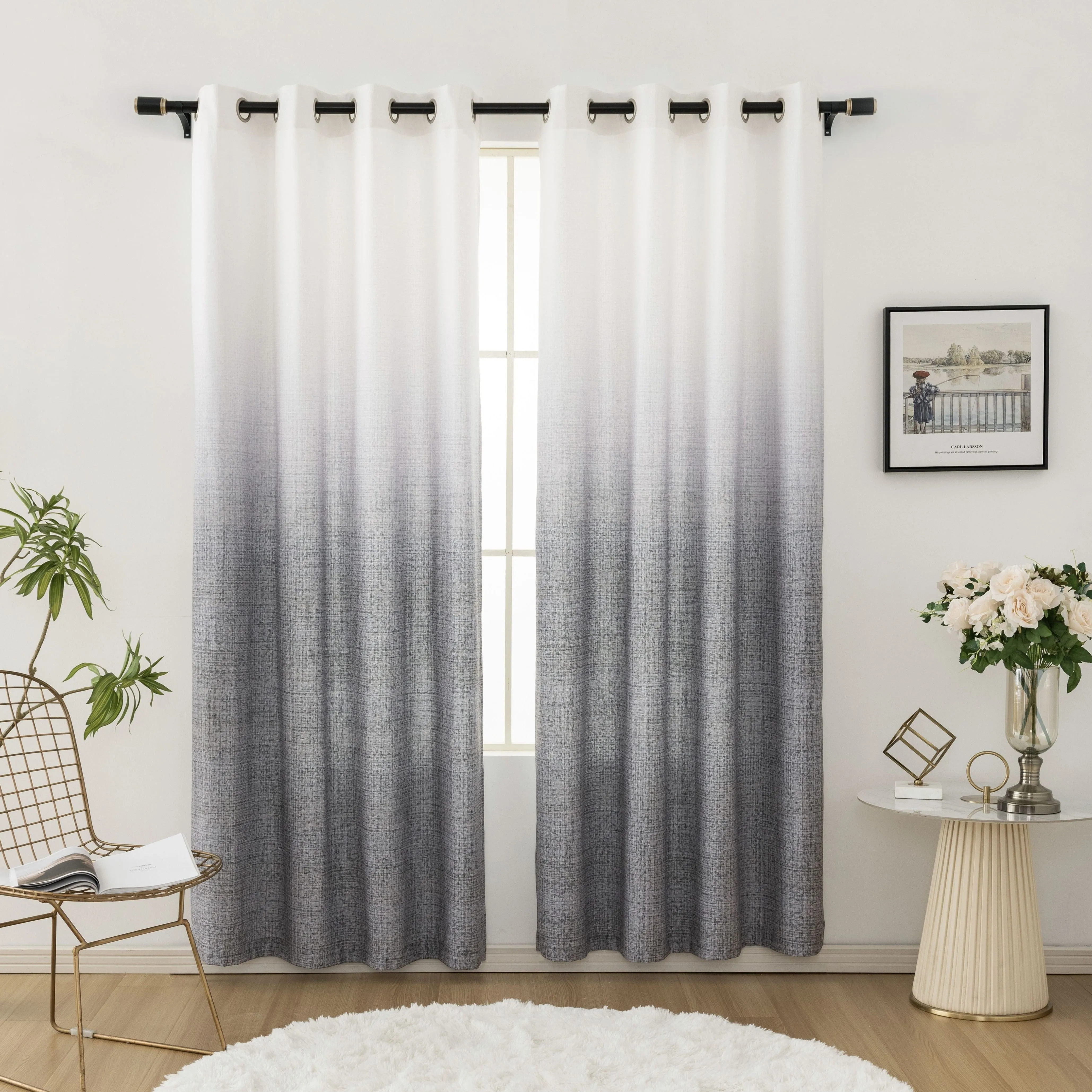2PCS Tie Dye Gradient Blackout Curtains with Grommets, UV-Resistant, Machine Washable, Garden Style High Precision Fabric, Pastoral Theme Room Darkening Panels for Living Room and Bedroom Decoration - 300-350gsm Polyester