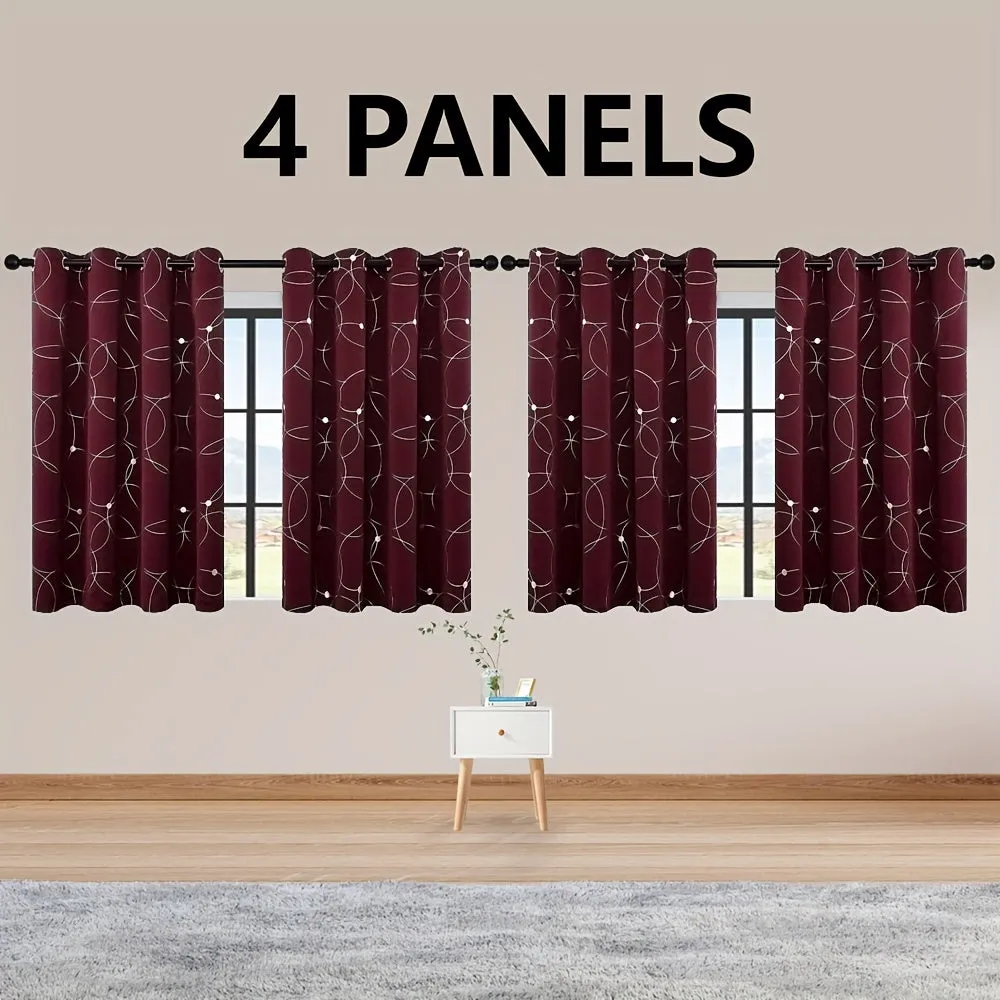 4 Blackout Curtains With Perforated Top Window Treatment, Perfect For Ultra Wide Windows, Triple Weave Design, With Circular And Circular Dots, Used For Bedrooms