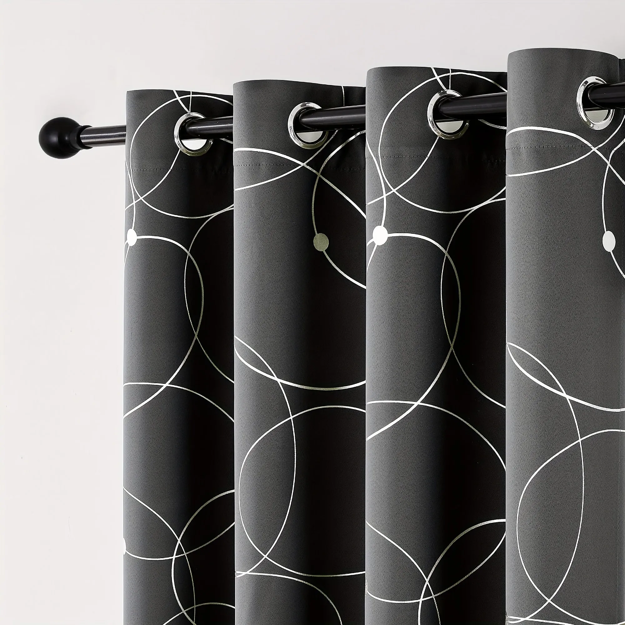 4 Blackout Curtains With Perforated Top Window Treatment, Perfect For Ultra Wide Windows, Triple Weave Design, With Circular And Circular Dots, Used For Bedrooms
