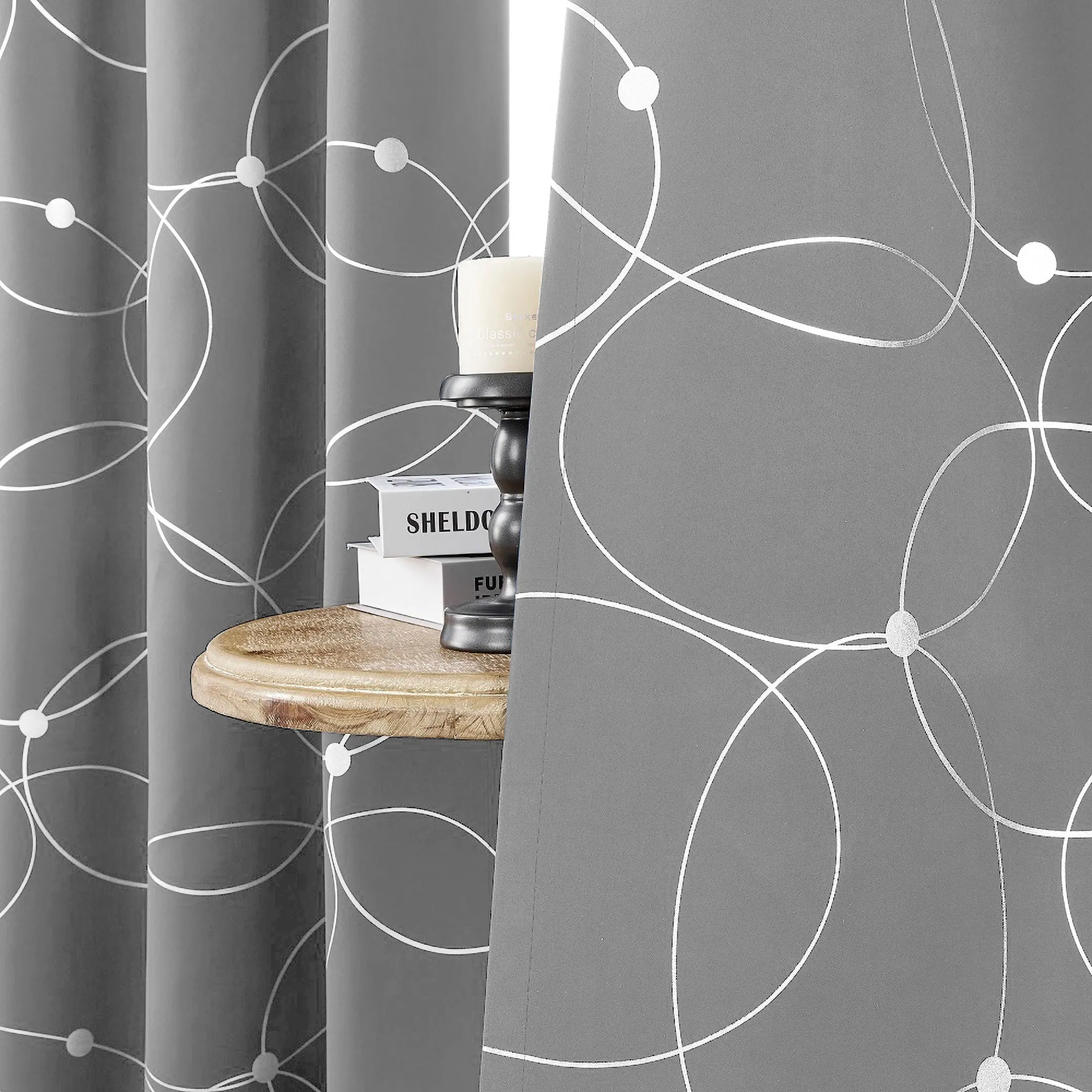 4 Blackout Curtains With Perforated Top Window Treatment, Perfect For Ultra Wide Windows, Triple Weave Design, With Circular And Circular Dots, Used For Bedrooms