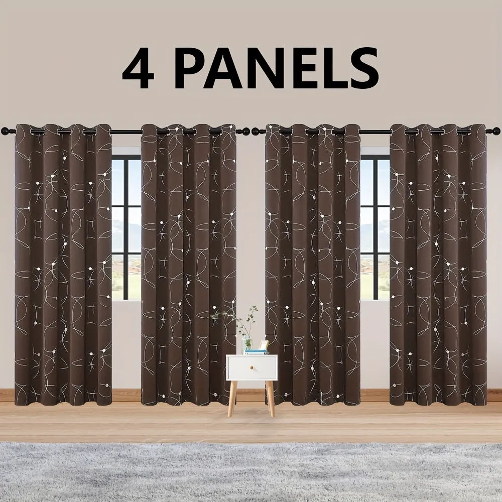 4 Blackout Curtains With Perforated Top Window Treatment, Perfect For Ultra Wide Windows, Triple Weave Design, With Circular And Circular Dots, Used For Bedrooms