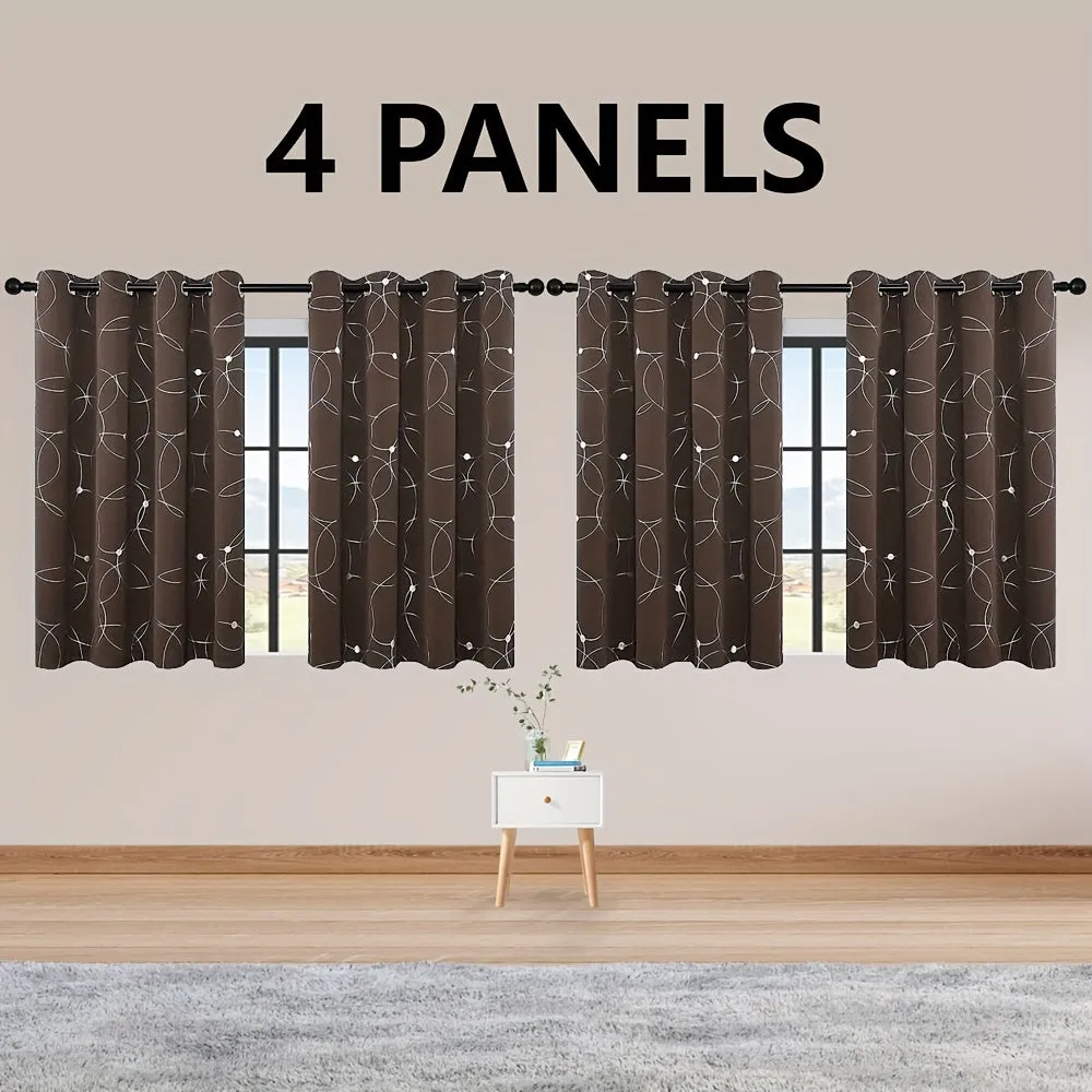 4 Blackout Curtains With Perforated Top Window Treatment, Perfect For Ultra Wide Windows, Triple Weave Design, With Circular And Circular Dots, Used For Bedrooms