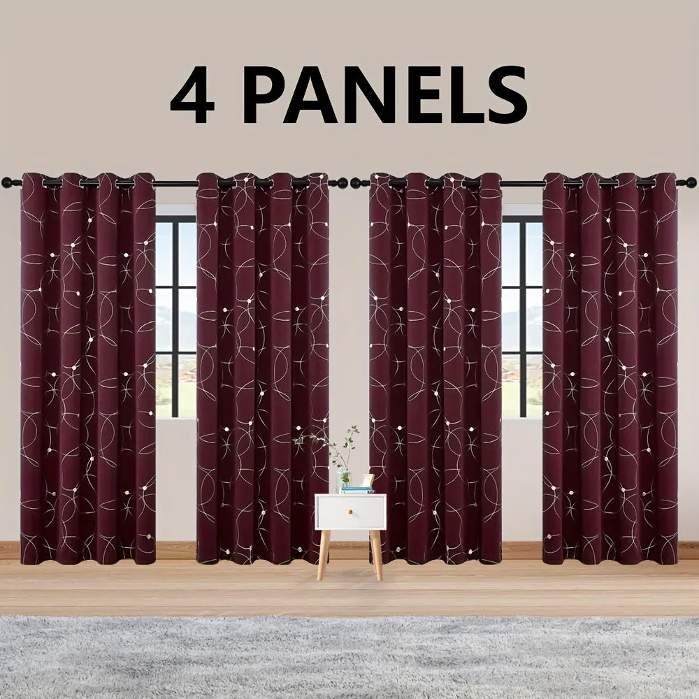 4 Blackout Curtains With Perforated Top Window Treatment, Perfect For Ultra Wide Windows, Triple Weave Design, With Circular And Circular Dots, Used For Bedrooms