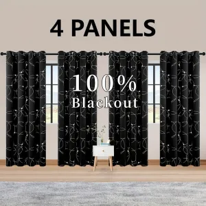 4 Blackout Curtains With Perforated Top Window Treatment, Perfect For Ultra Wide Windows, Triple Weave Design, With Circular And Circular Dots, Used For Bedrooms