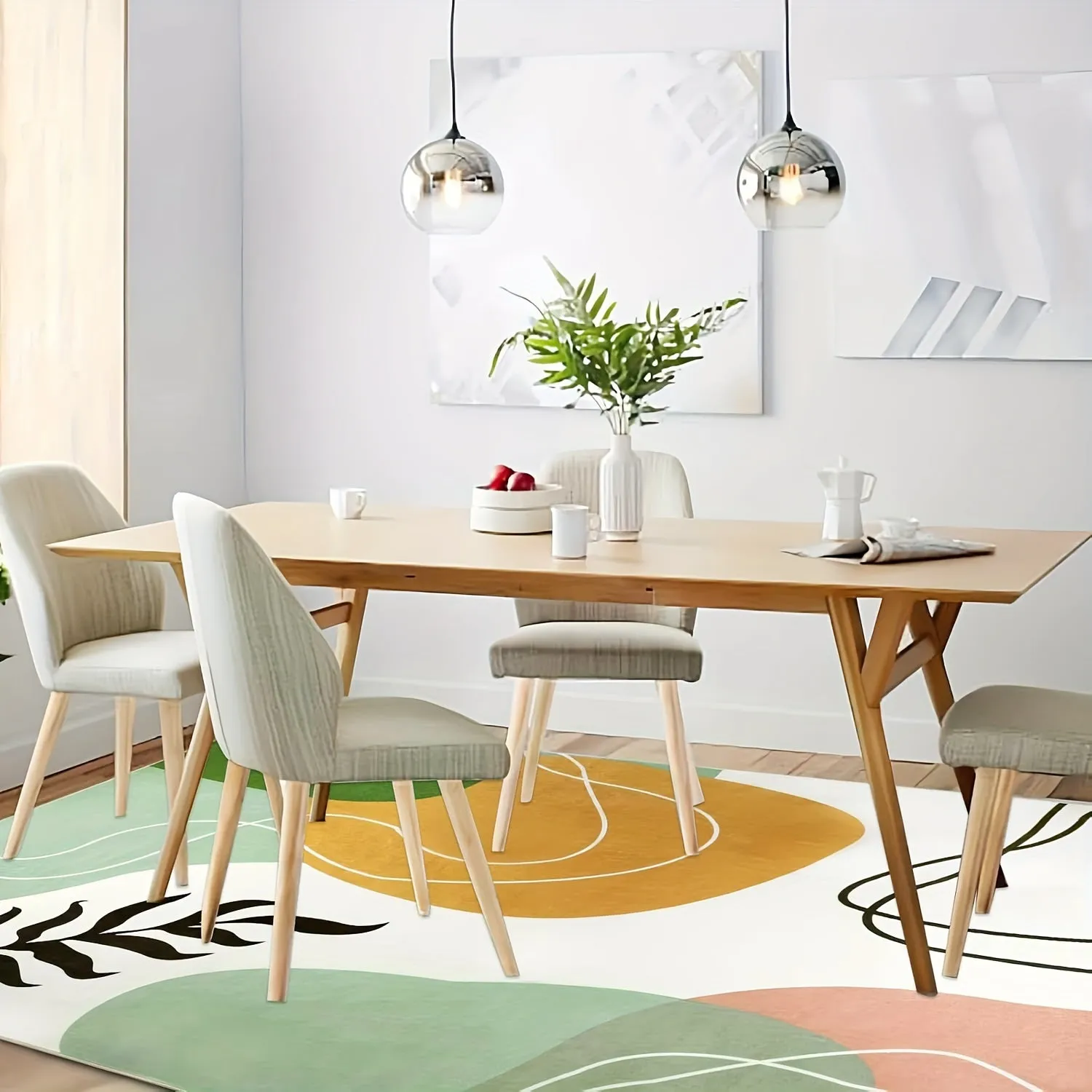 5x7 Washable Rug Boho Area Rug Abstract Living Room Rug, Mid Century Modern Non-Slip Carpet Low Pile Large Rugs for Living Room, Bedroom, Green