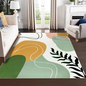 5x7 Washable Rug Boho Area Rug Abstract Living Room Rug, Mid Century Modern Non-Slip Carpet Low Pile Large Rugs for Living Room, Bedroom, Green