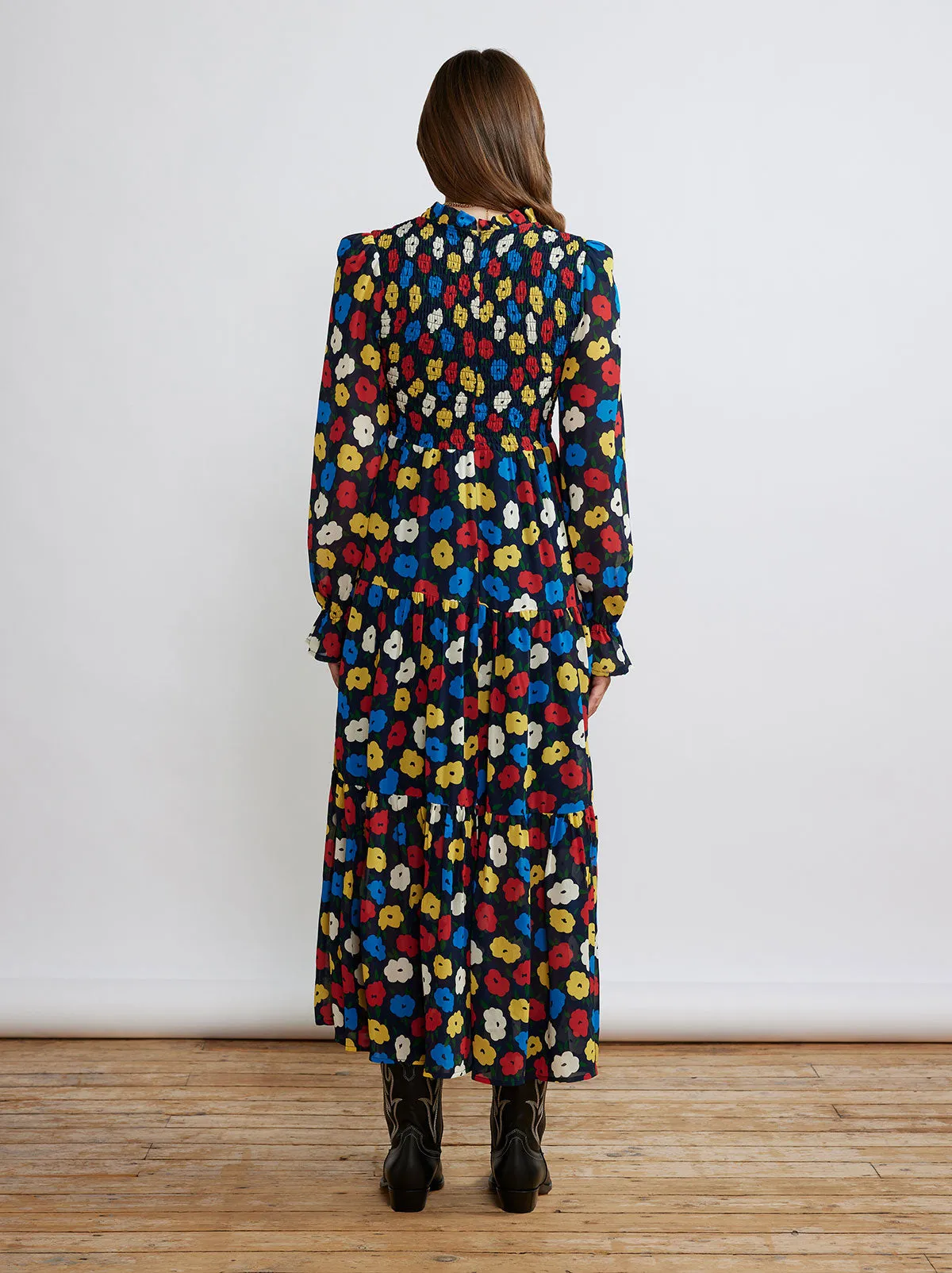 Betsy Navy Floral Shirred Maxi Dress