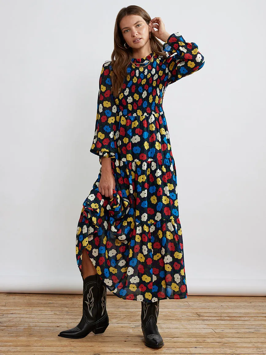 Betsy Navy Floral Shirred Maxi Dress