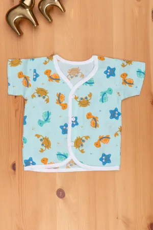 Blue Cotton Jhabla: Sea Animal Theme for New Infants