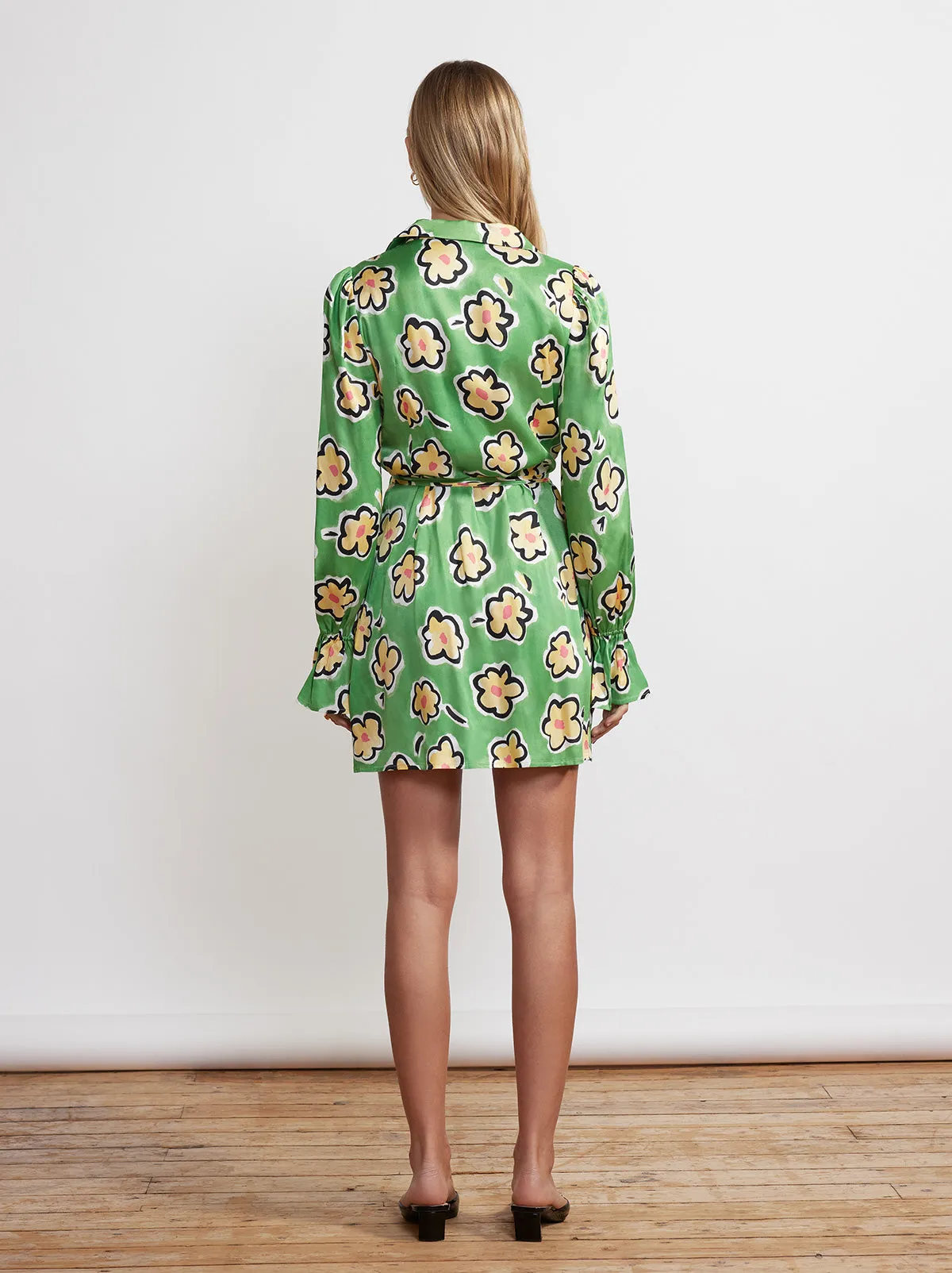 Diane Green Painted Floral Wrap Mini Dress