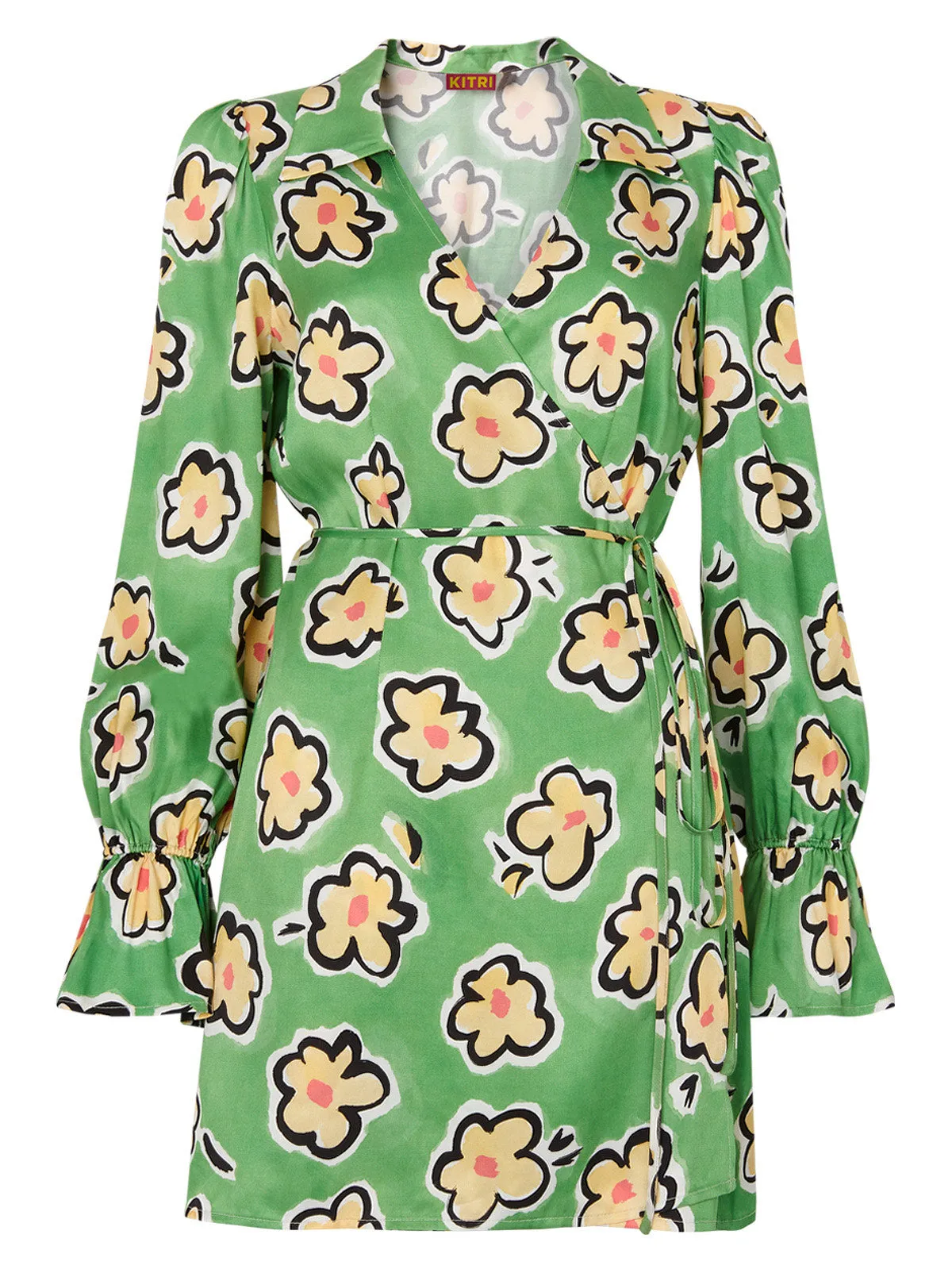 Diane Green Painted Floral Wrap Mini Dress