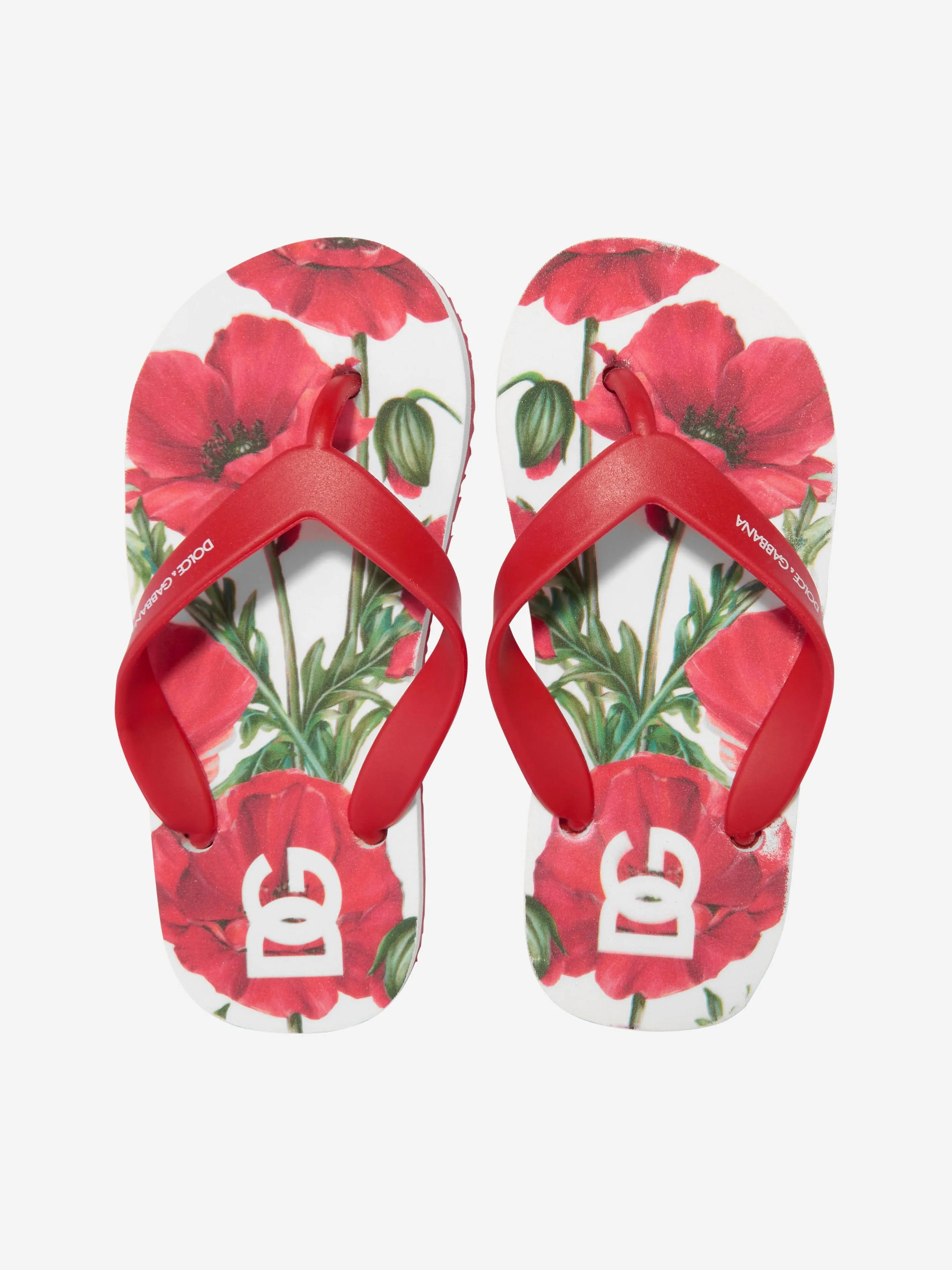 Dolce & Gabbana Girls Poppy Print Flip Flops in Red