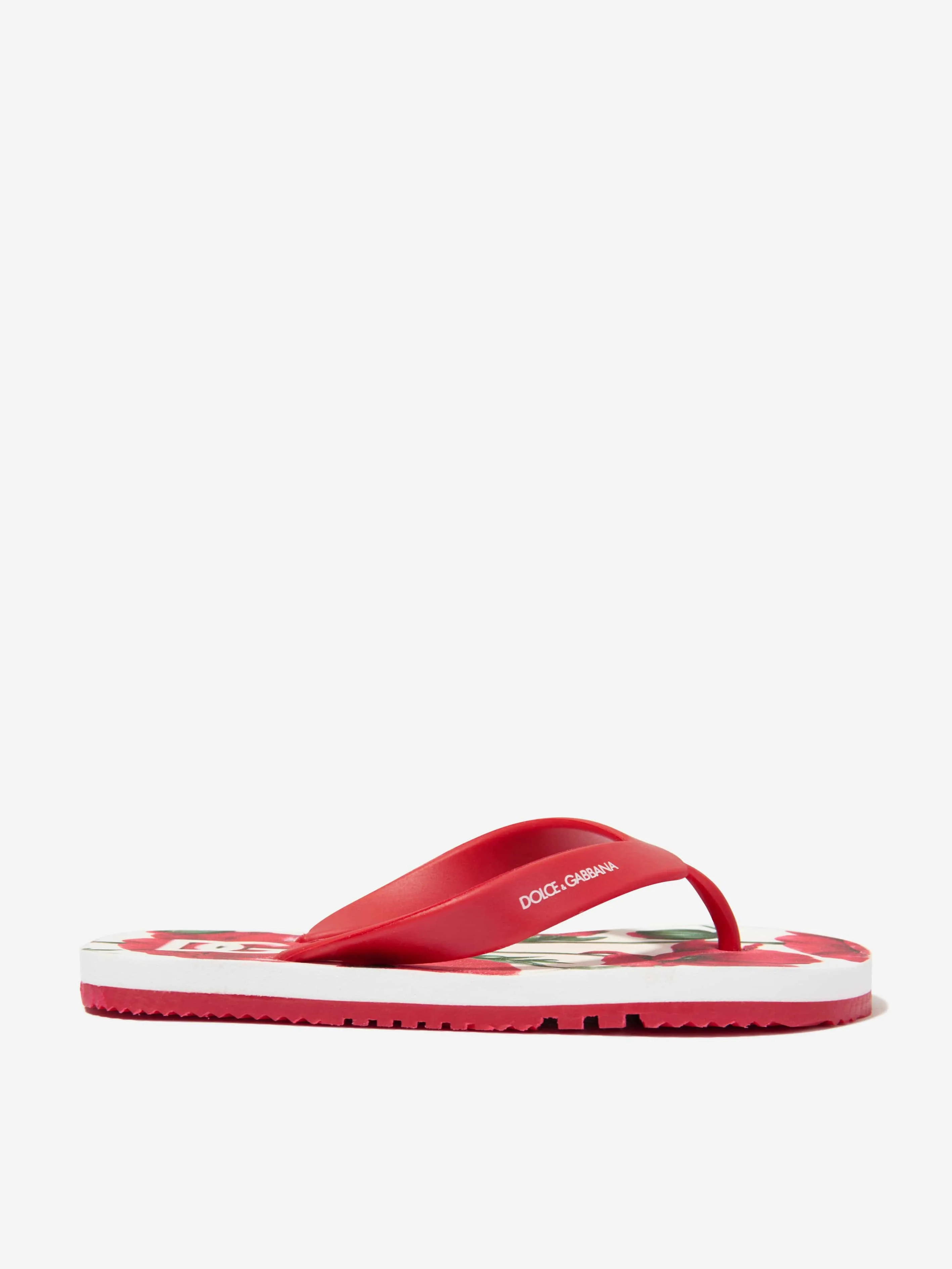 Dolce & Gabbana Girls Poppy Print Flip Flops in Red