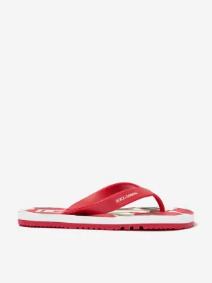Dolce & Gabbana Girls Poppy Print Flip Flops in Red