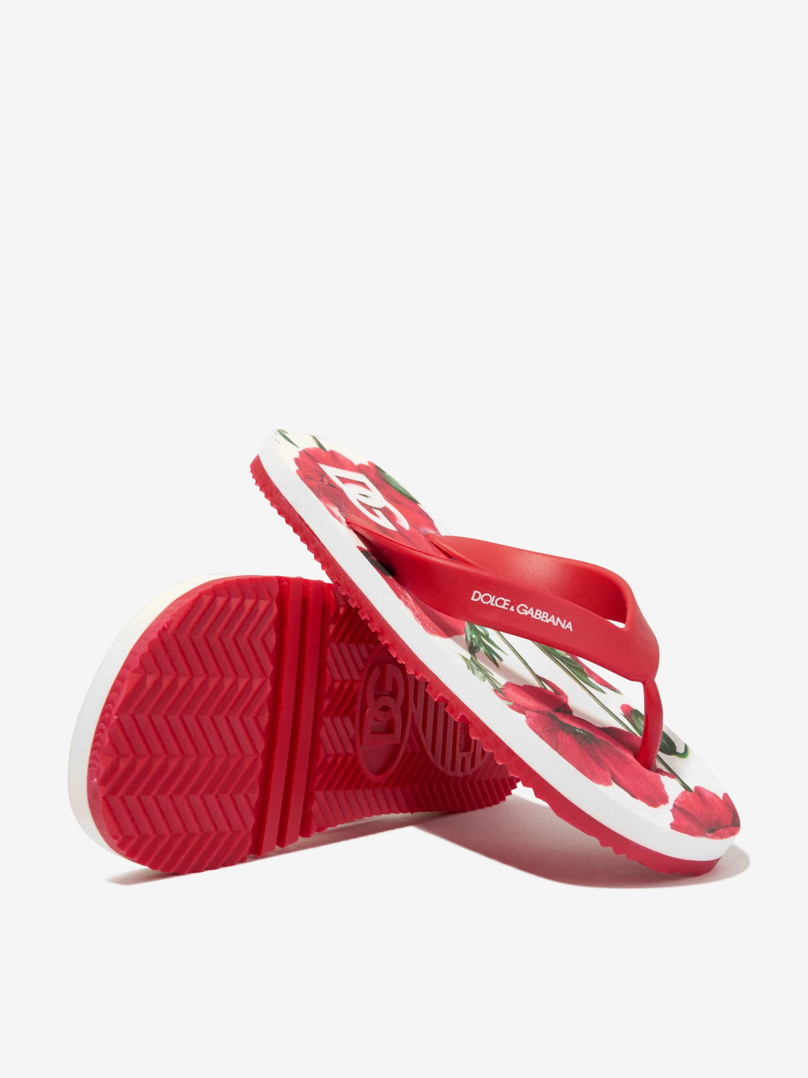 Dolce & Gabbana Girls Poppy Print Flip Flops in Red