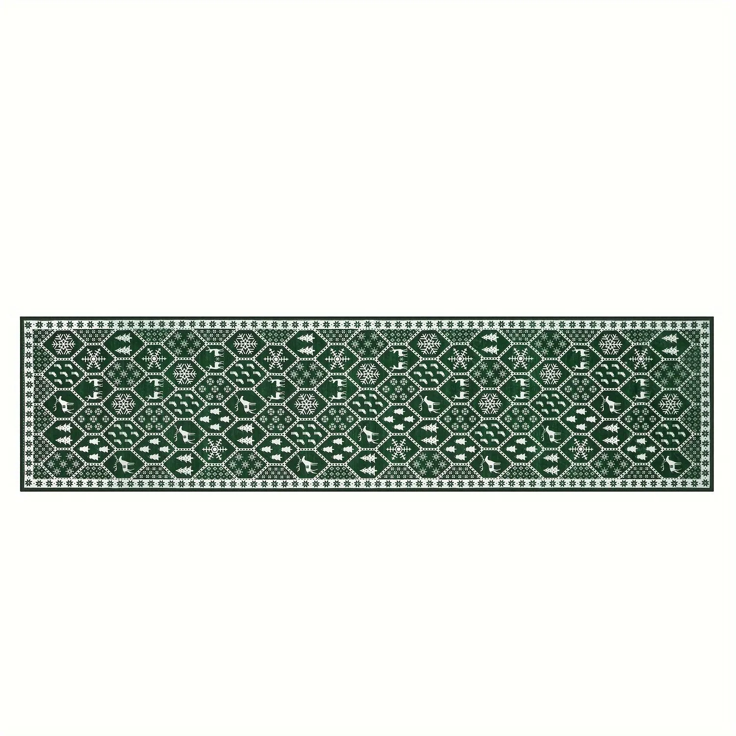 Geometric Christmas Area Rug - Festive Non-Slip Green Mat With Reindeer For Dining Room Living Room Kitchen, Doormat Perfect For Welcoming The Holiday Season