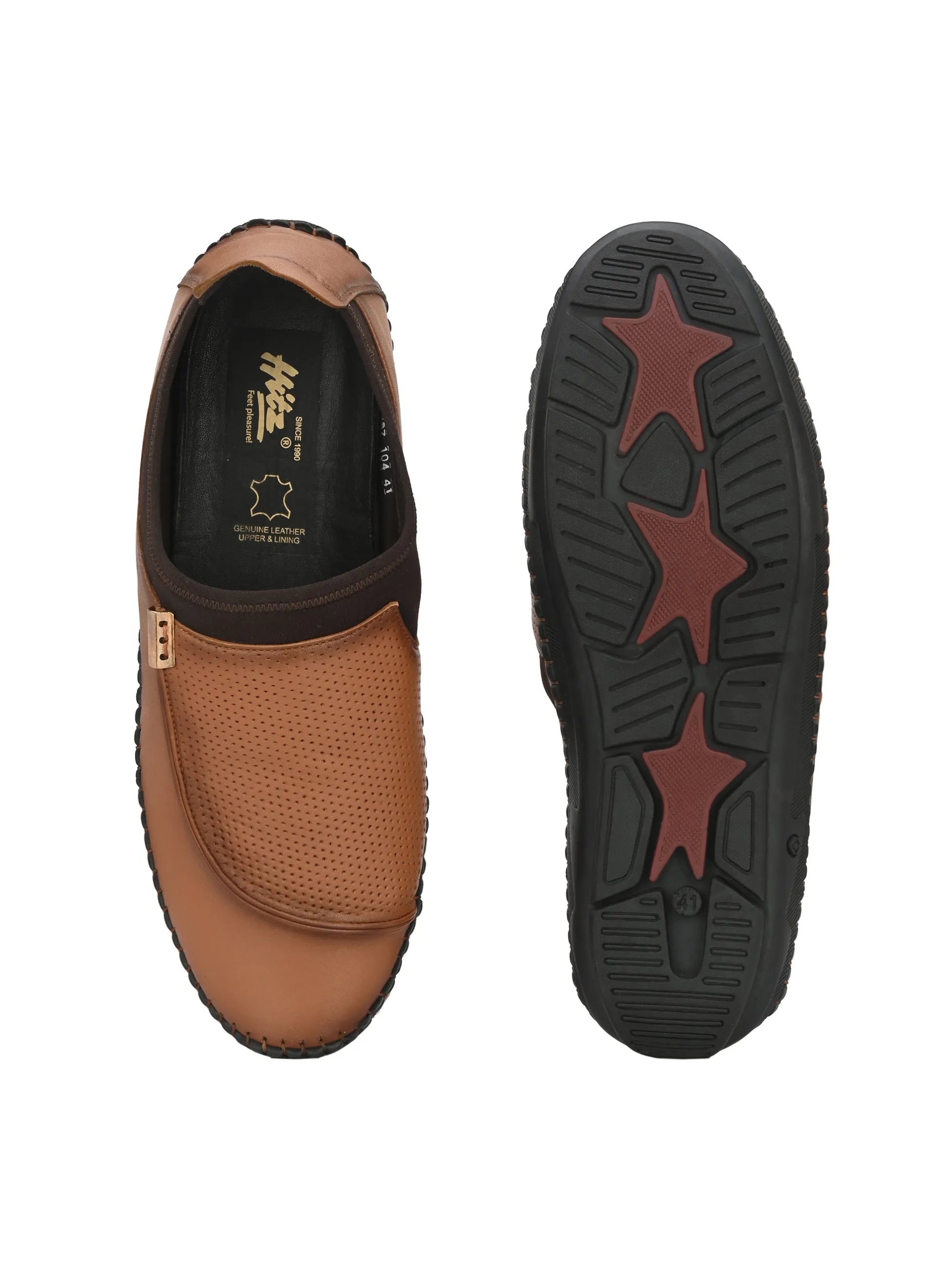 HITZ104 Men's Tan Leather Casual Slip-On Shoes