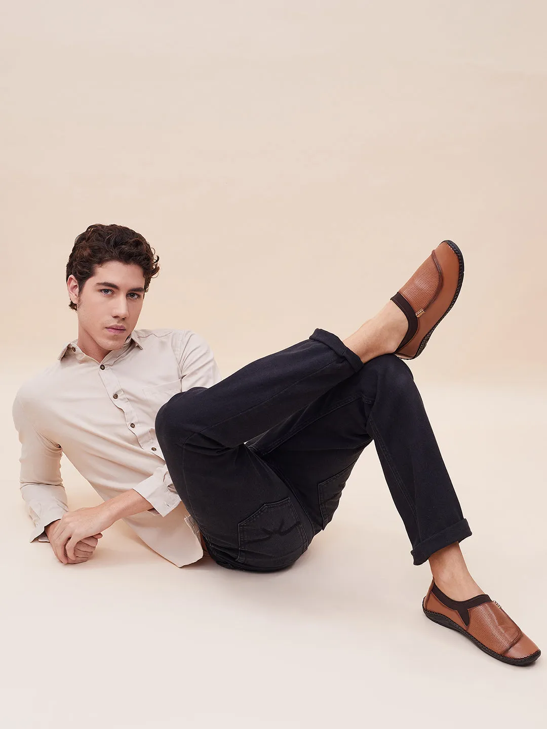 HITZ104 Men's Tan Leather Casual Slip-On Shoes