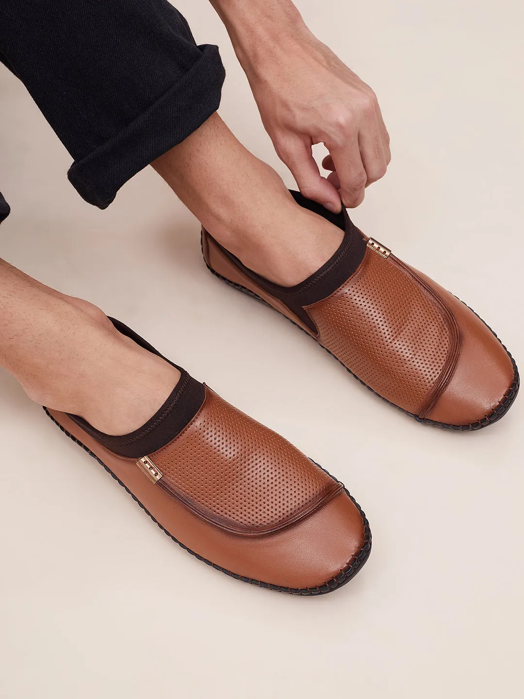 HITZ104 Men's Tan Leather Casual Slip-On Shoes
