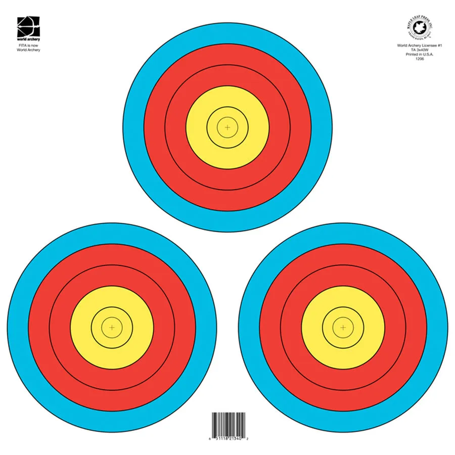 Maple Leaf Official World Archery 40cm, 3-Spot, Target Face (TA3x40W)