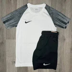Nike Dri Fit Academy Set - Tee & Shorts - White / Black (Junior)