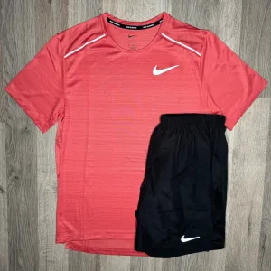 Nike Miler & Challenger Set - Tee & Shorts - Adobe Red / Black
