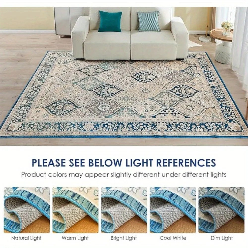 Orhopui Area Rug Boho Machine Washable Rug Anti Slip Backing Rugs Stain Resistant Rugs for Living Room Bedroom Floor Carpets for Bedroom Large Rug Home Decor Area Rugs, Blue