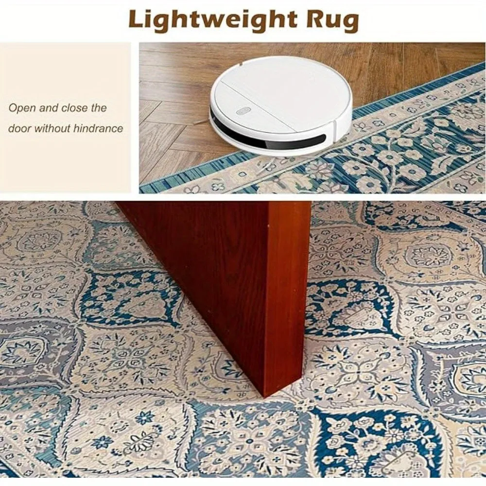 Orhopui Area Rug Boho Machine Washable Rug Anti Slip Backing Rugs Stain Resistant Rugs for Living Room Bedroom Floor Carpets for Bedroom Large Rug Home Decor Area Rugs, Blue