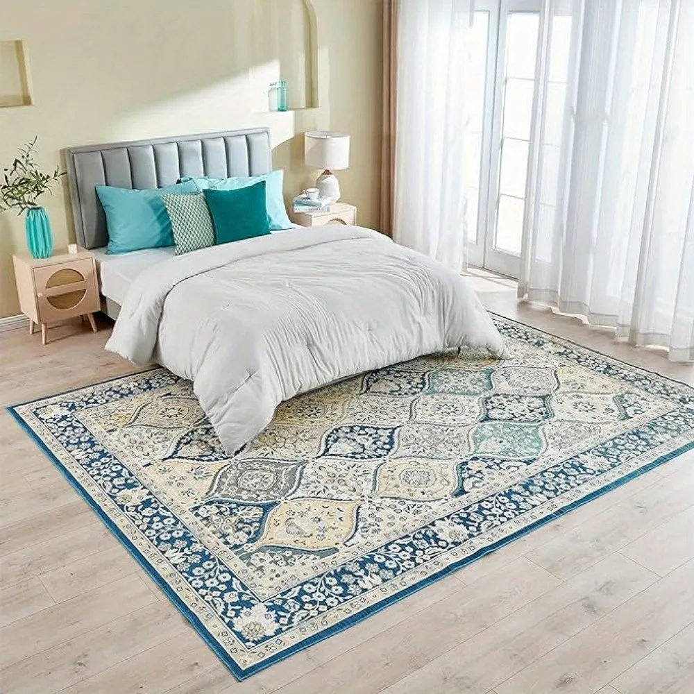 Orhopui Area Rug Boho Machine Washable Rug Anti Slip Backing Rugs Stain Resistant Rugs for Living Room Bedroom Floor Carpets for Bedroom Large Rug Home Decor Area Rugs, Blue