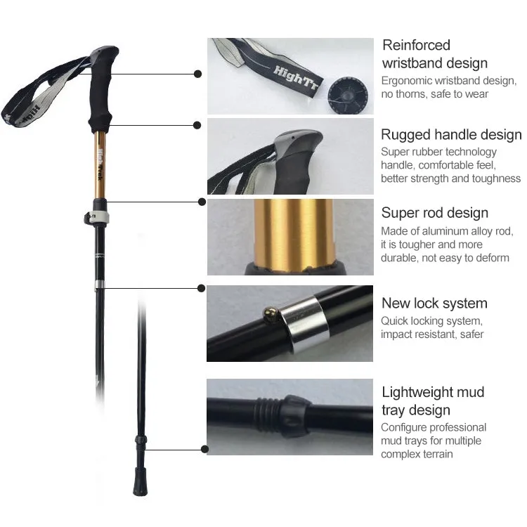 Outdoor Mountaineering Portable Foldable Ultra light Aluminium Alloy Alpenstocks Trekking Poles, Length : 35-125CM (Red)