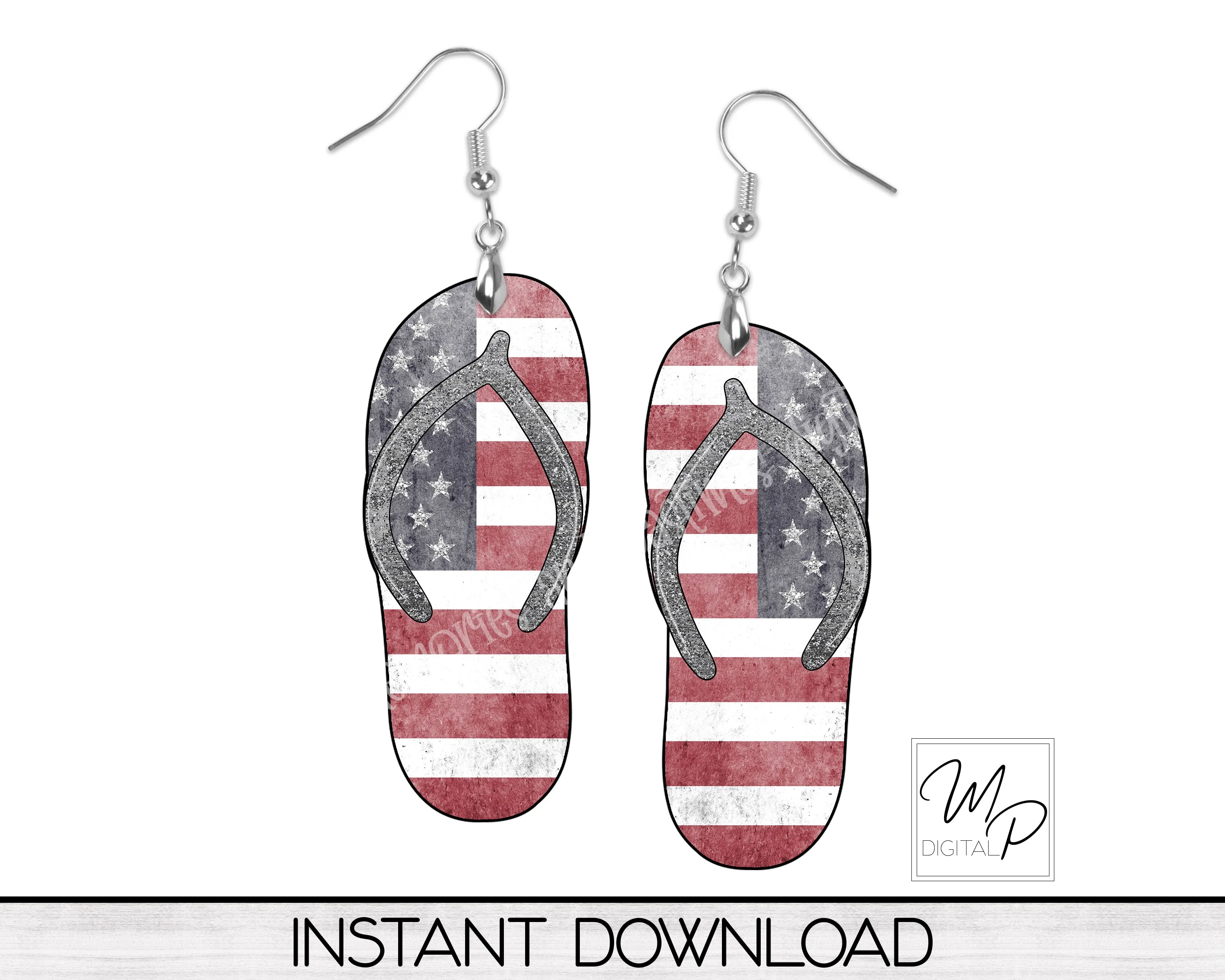 Patriotic Flip Flop Earrings Bundle Sublimation PNG Design, Digital Download