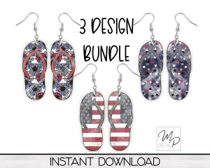 Patriotic Flip Flop Earrings Bundle Sublimation PNG Design, Digital Download