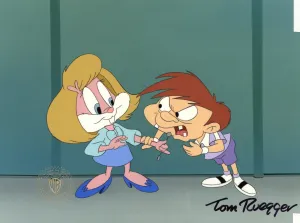 Tiny Toon Adventures Original Production Cel Signed by Tom Ruegger: Babs Bunny and Montana Max