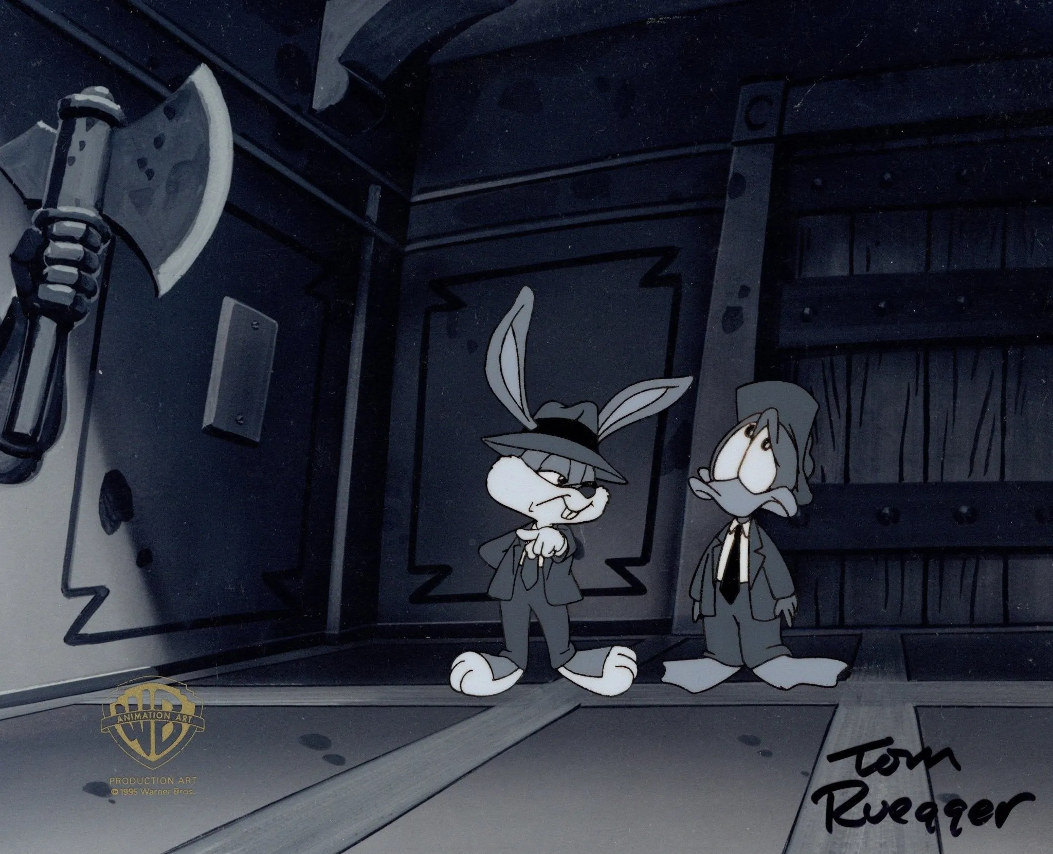 Tiny Toon Adventures Original Production Cel Signed by Tom Ruegger: Buster Bunny and Plucky Duck