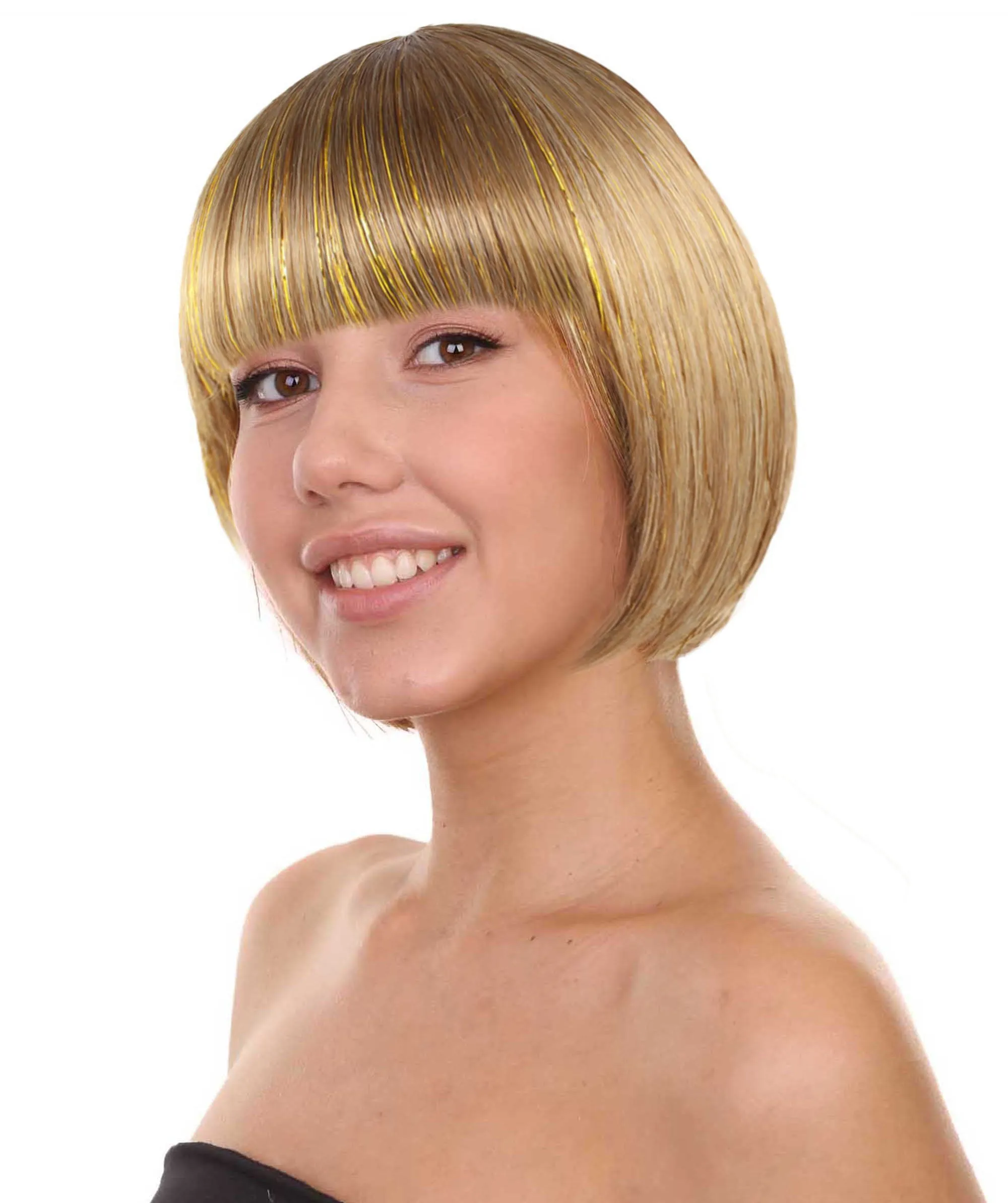 Womens Gold Bob Wig | Stage/Event Fancy Halloween Wigs | Premium Breathable Capless Cap