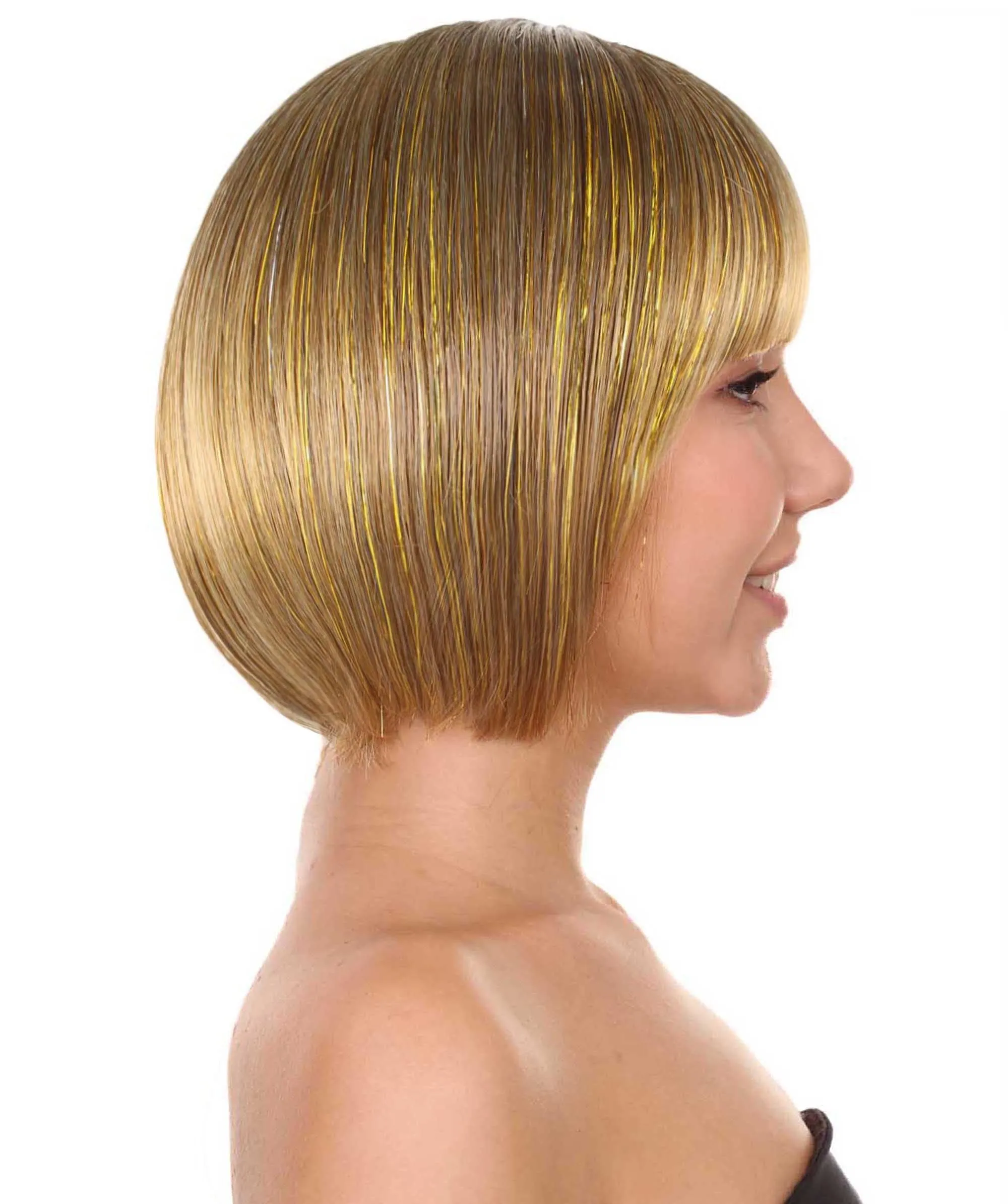 Womens Gold Bob Wig | Stage/Event Fancy Halloween Wigs | Premium Breathable Capless Cap