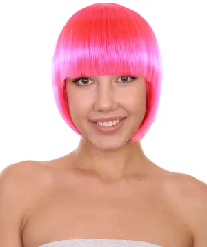 Womens Neon Pink Bob Wig | Party Ready Fancy Cosplay Halloween Wigs | Premium Breathable Capless Cap