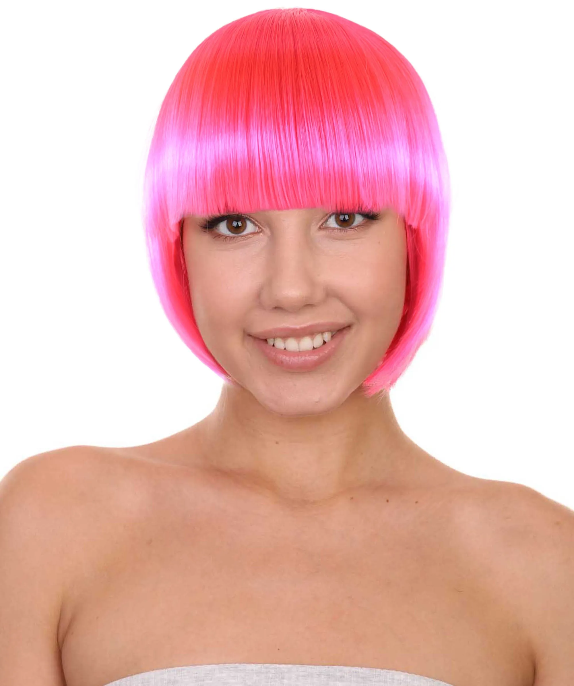 Womens Neon Pink Bob Wig | Party Ready Fancy Cosplay Halloween Wigs | Premium Breathable Capless Cap