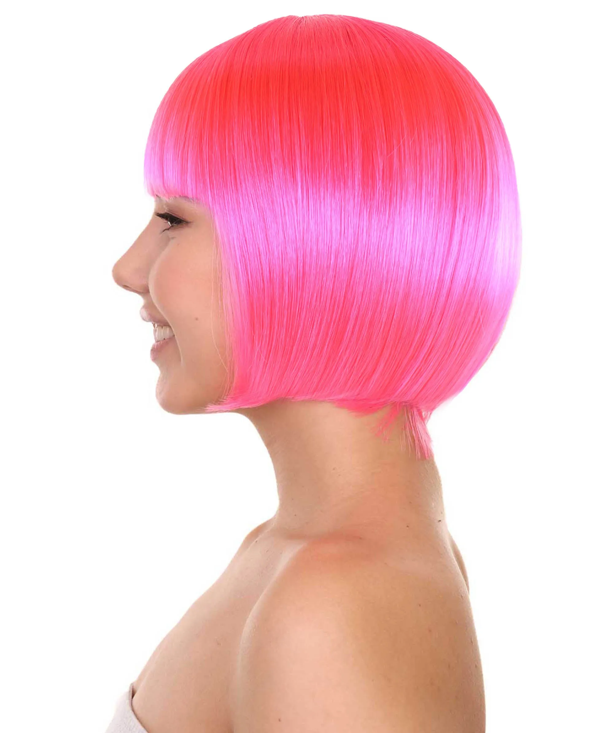Womens Neon Pink Bob Wig | Party Ready Fancy Cosplay Halloween Wigs | Premium Breathable Capless Cap