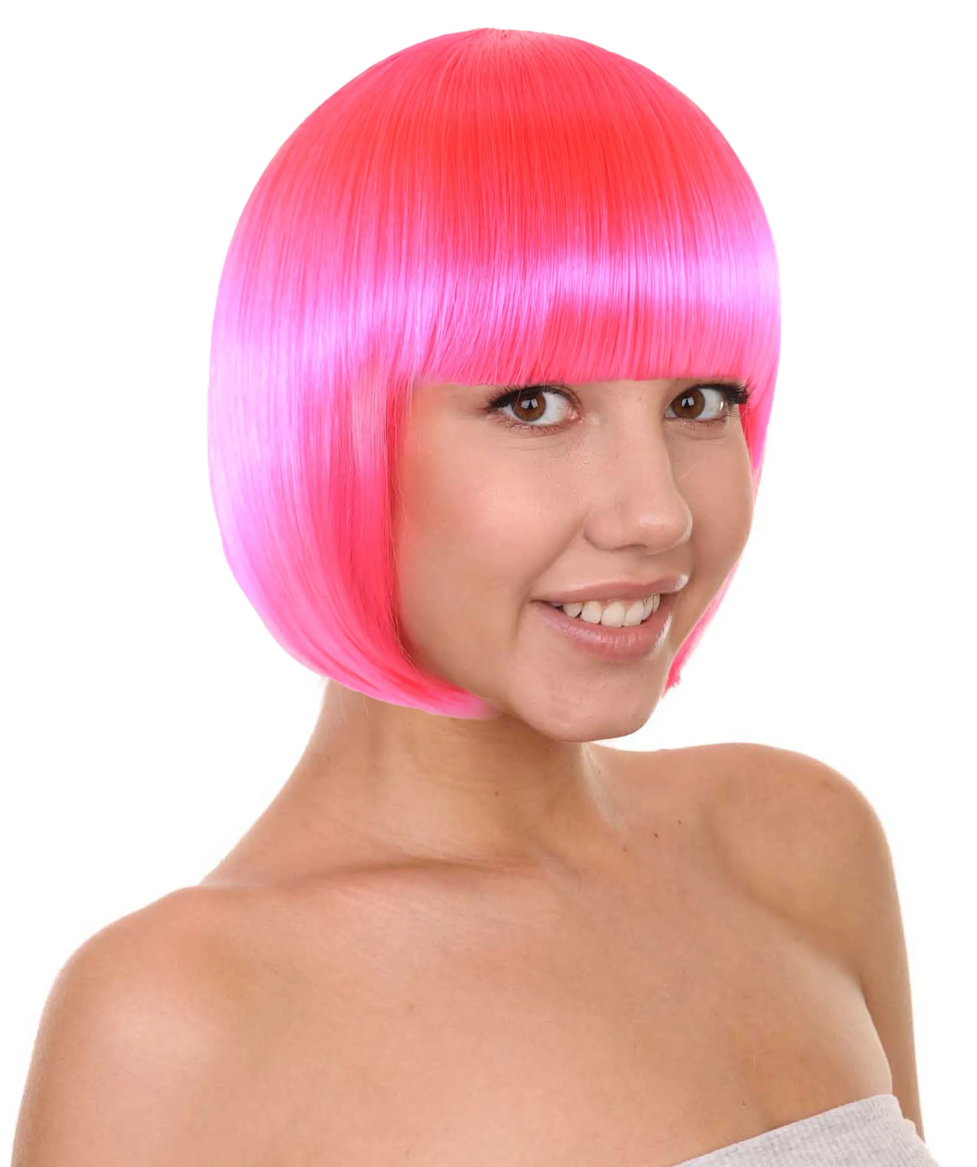 Womens Neon Pink Bob Wig | Party Ready Fancy Cosplay Halloween Wigs | Premium Breathable Capless Cap