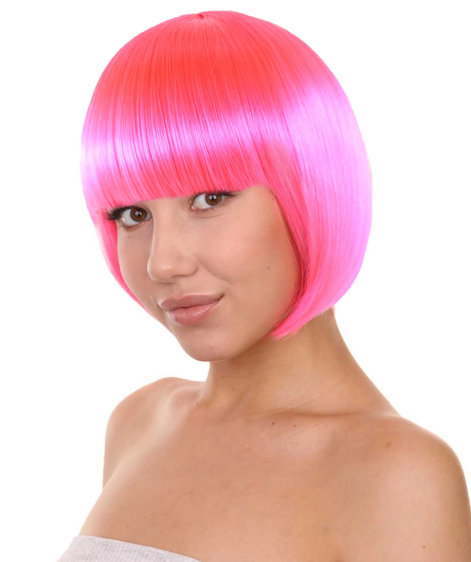 Womens Neon Pink Bob Wig | Party Ready Fancy Cosplay Halloween Wigs | Premium Breathable Capless Cap